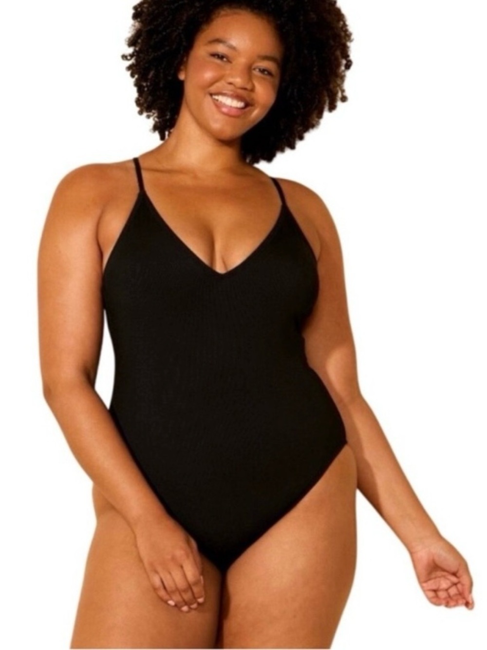 Black Ribbed One Piece Swimsuit Minimalist Neutral Bathing Suit Luxury Vibe L